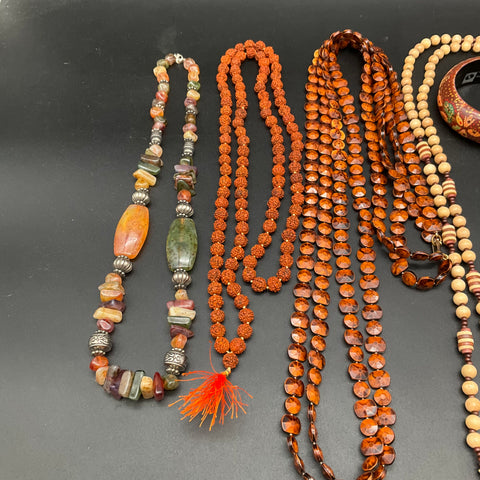 Vintage to Modern Boho Ethnic Jewelry Lot 9pc Wooden Beaded Shell Necklaces