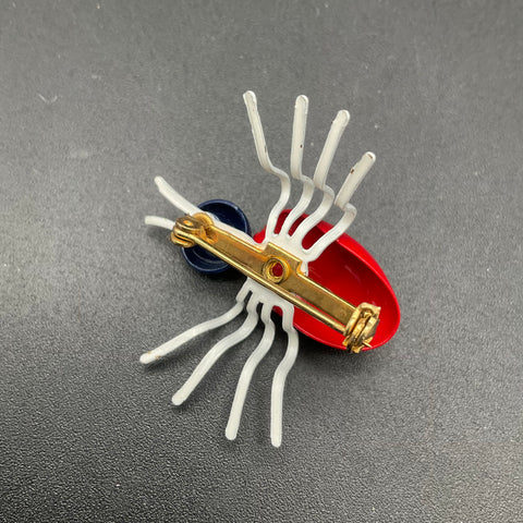Vintage Red White Blue Enamel Spider Brooch Pin Patriotic Whimsical Insect