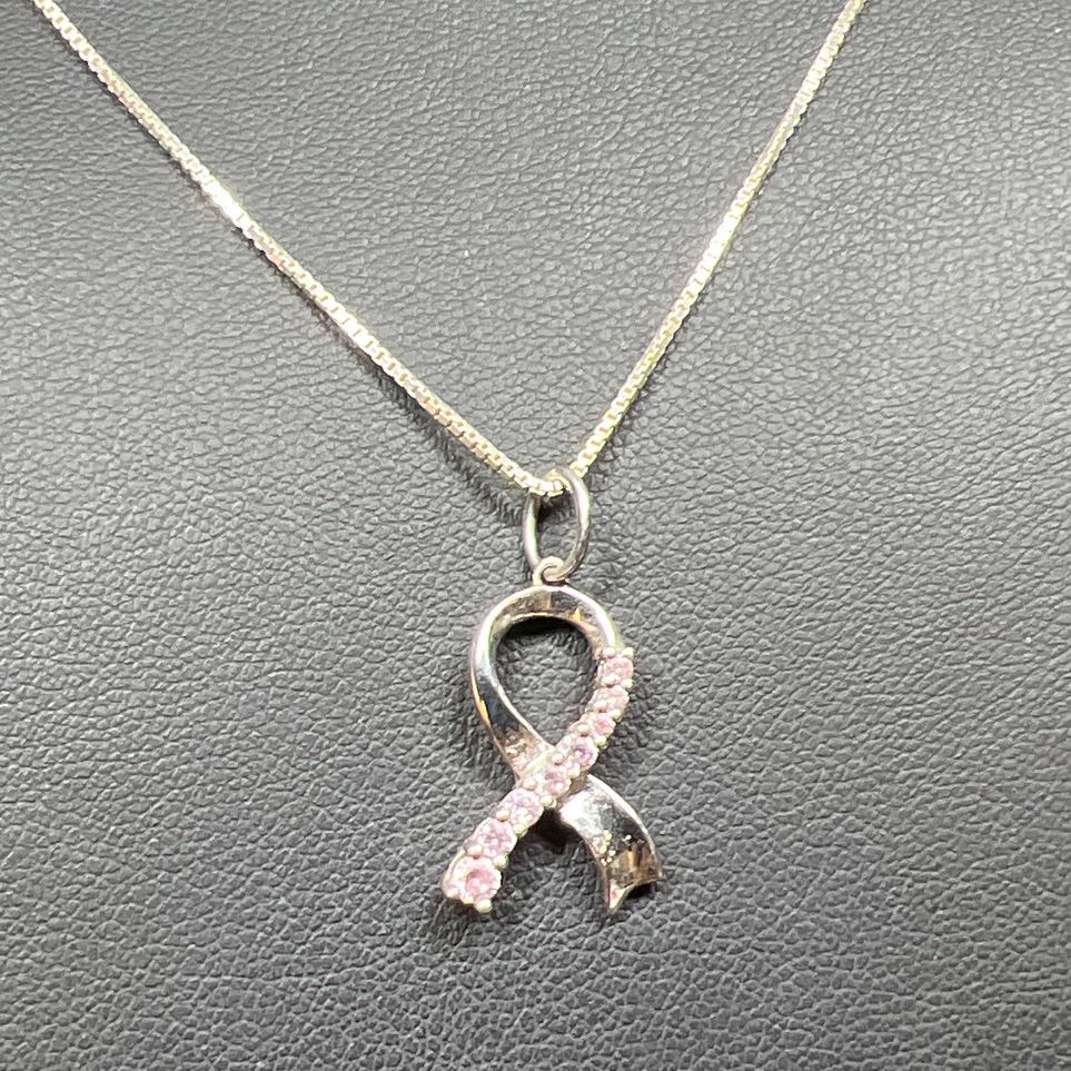 Aspire 925 Sterling Silver Pink Ribbon Necklace 3.89g