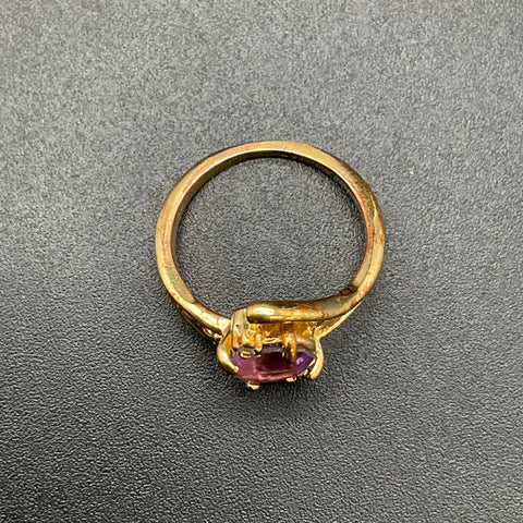 Vintage Gold Plated Amethyst Bypass Ring Clear Accent Stones Size 7