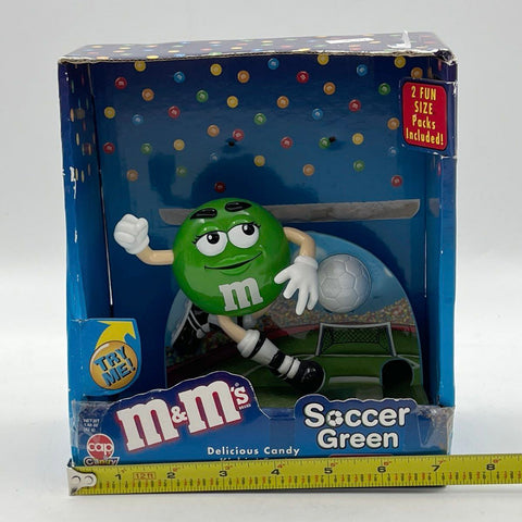 M&M's Soccer Green Candy Dispenser Green Vintage Cap Candy Original Box IOB