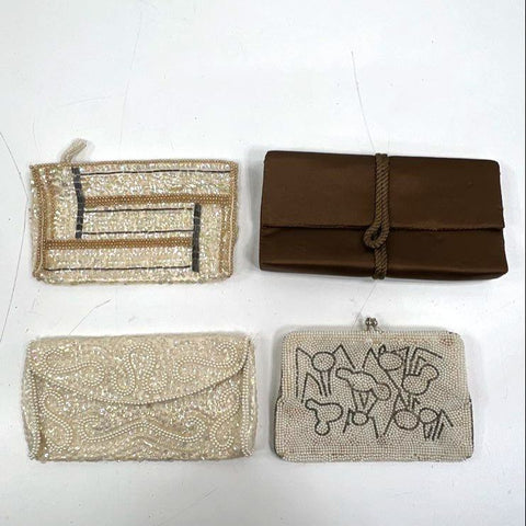 Vintage Mid Century Beaded Sequin Satin Evening Clutch Handbag Lot of 4