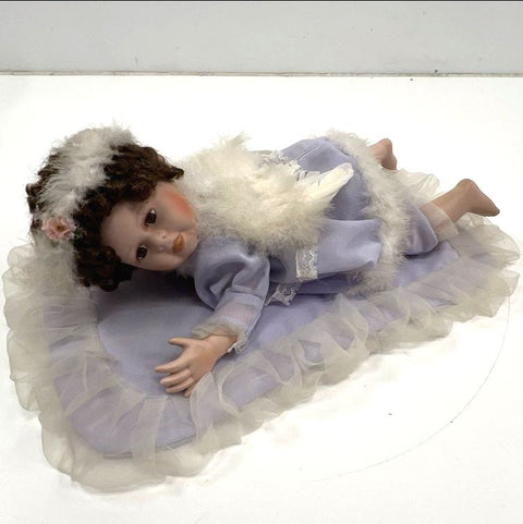 Goldenvale Artists Porcelain Angel Doll 2000 Purple Outfit Wings 16" Pillow