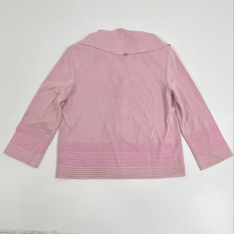 St. John Women's Cardigan Sweater Pink Rayon Wool Knit Ribbed Collar Size S