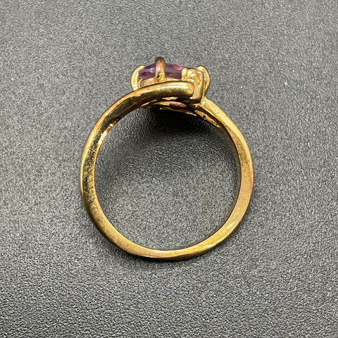 Vintage Gold Plated Amethyst Bypass Ring Clear Accent Stones Size 7