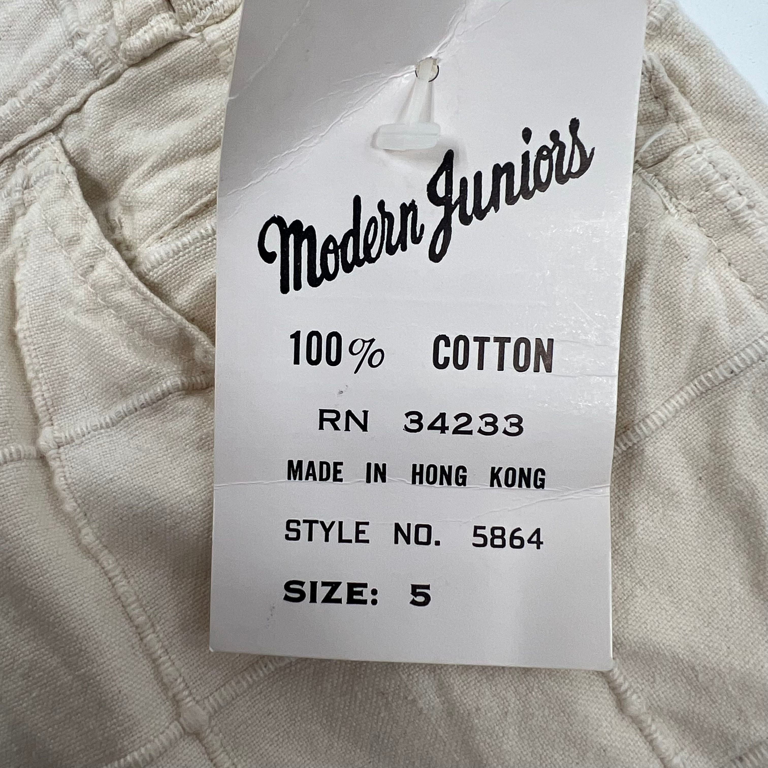 Vintage 70s Modern Juniors Cream Quilted Cotton Wide Leg Capri Pants Womens 5