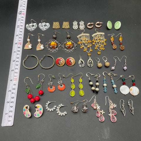 Vintage and Modern Earring Lot of 24 Pairs Dangle Hoop Stud Beaded Novelty