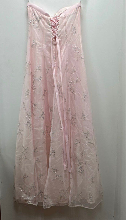 Vintage 90s Zum Zum Pink Sequin Floral Strapless Lace Up Back Prom Dress Sz 5/6