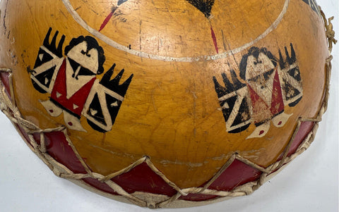 Vintage Hand Painted Rawhide Bowl Drum 17" Native American Style Southwestern