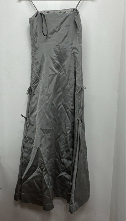 Vintage 90s Vera Wang Women's Silver Acetate Taffeta Side Tie Gown Dress Sz 4