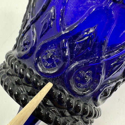 Vintage EAPG Crown Pattern Compote Cobalt Blue Pedestal Candy Dish 7.5"