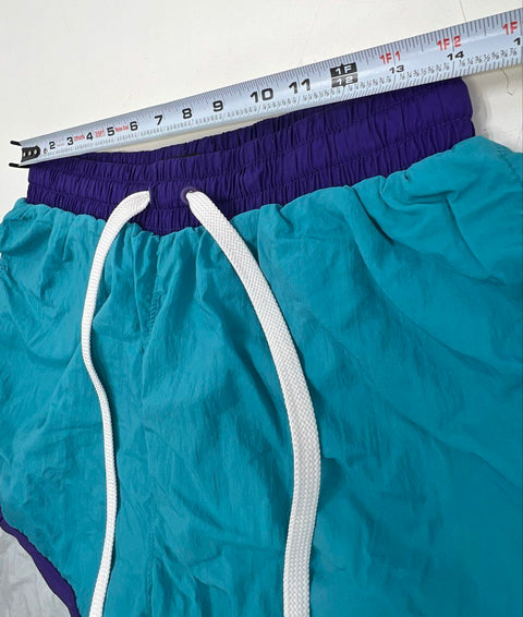 Nike Men's Teal Purple White Throw Back Nylon Basketball Shorts Colorblock Sz L