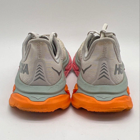 Hoka One One Clifton Edge White Grey Pink Orange Running Shoes Women's Size 7