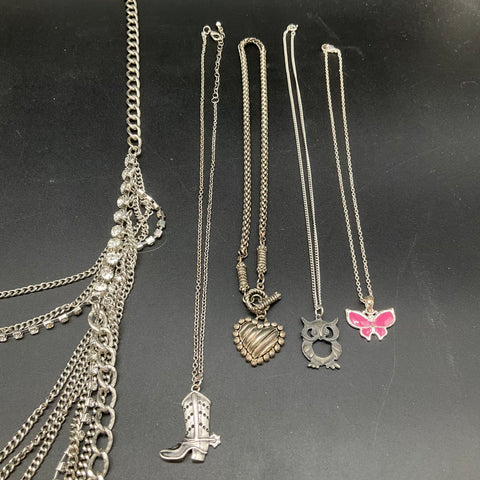 Fashion Costume Jewelry Lot of 9 Necklaces Pendants Silver Tone Rhinestone Bead