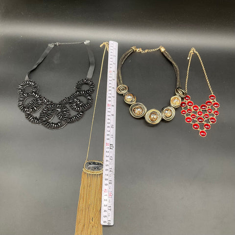 Vintage to Modern Statement Necklace Jewelry Lot 4 Pcs Gold Tone Bib Tassel