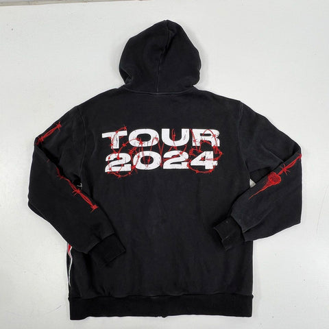 The Used Men's Black Full Zip Hoodie Tour 2024 Graphic Barbed Wire Metal Sz XL