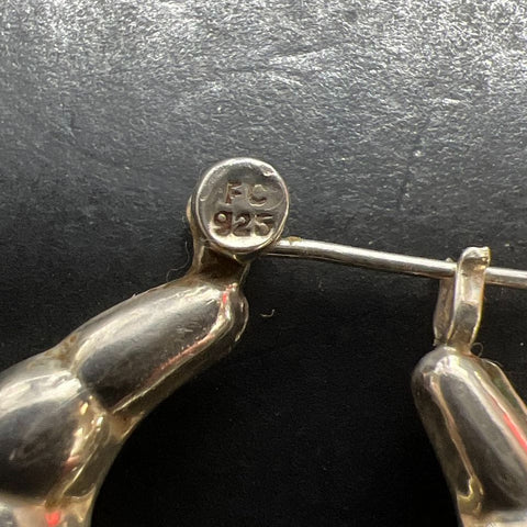 FC 925 Sterling Silver Scalloped Hoop Dangle Earrings 7.32g
