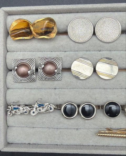 Vintage to Modern Men's Cufflinks Lot 13 Pairs Motorcycle Tiger's Eye Art Deco