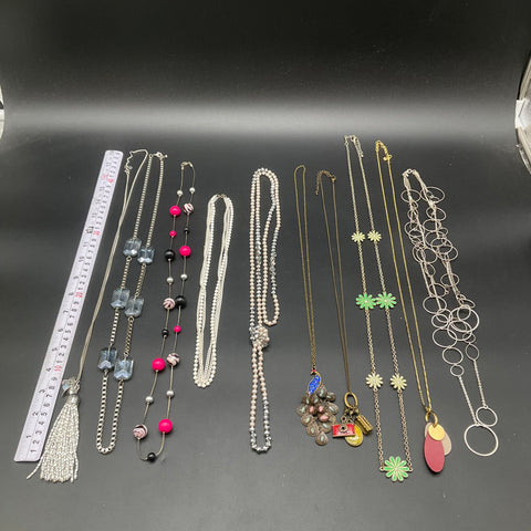 Fashion Costume Jewelry Lot 10 Necklaces Faux Pearl Tassel Floral Peacock