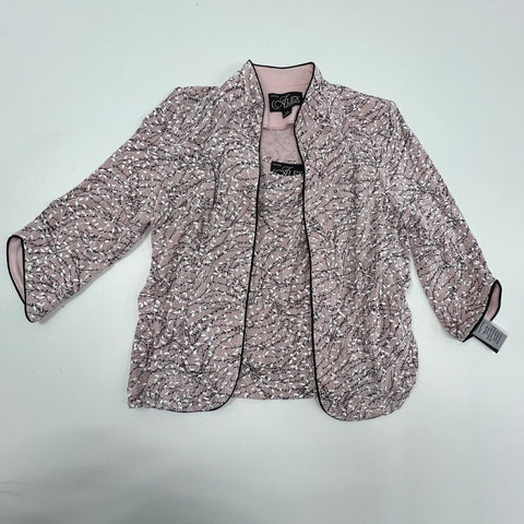 NWT Alex Evenings Pink Glitter 2-Piece Jacket Shell Top Set Women's Petite L