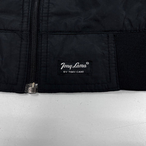 Vintage Tony Lama Men's Black Nylon Windbreaker Bomber Jacket Logo Sz XXL
