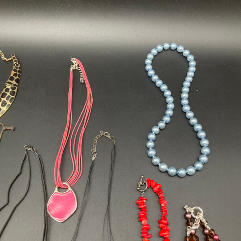 Statement Costume Jewelry Lot of 11 Necklaces Beaded Faux Pearl Leopard Print