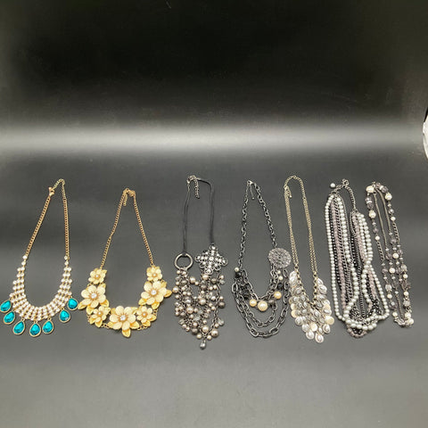 Statement Fashion Necklace Jewelry Lot 7pc Floral Faux Pearl Teal Stone Gold