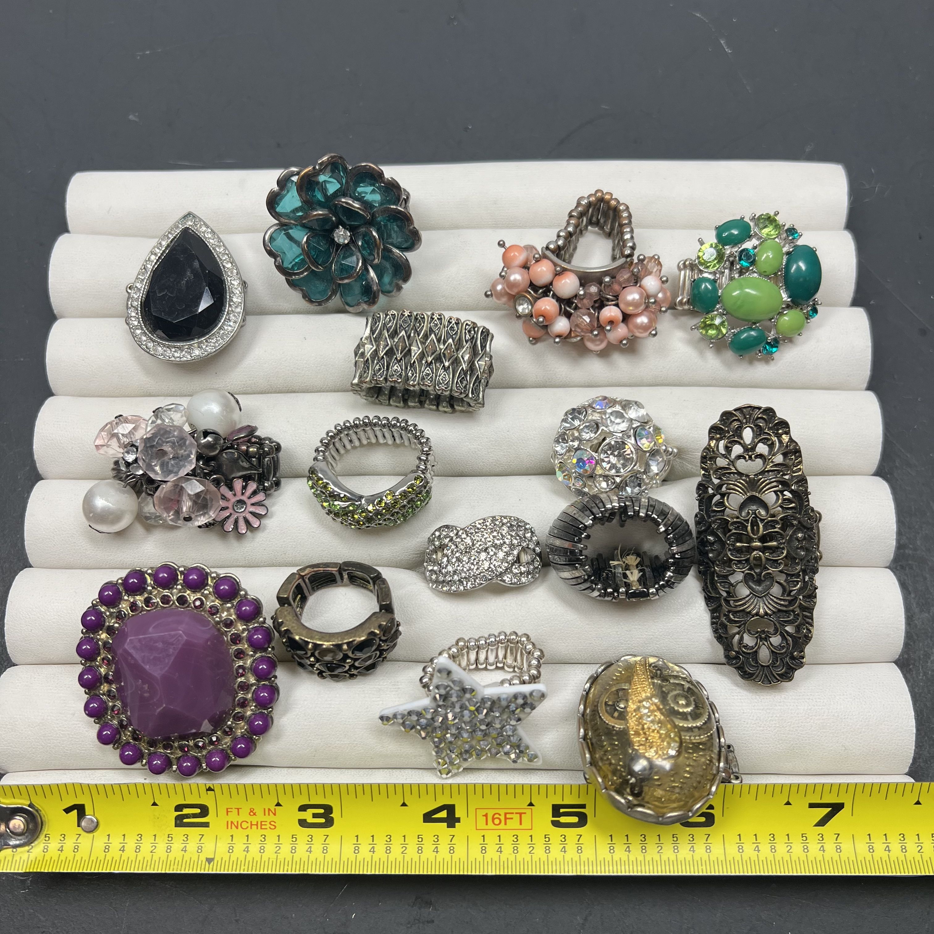 Lot of Cocktail Costume Rings Assorted Styles Elastic Stretch Bands