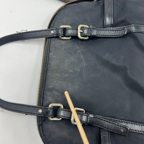 Kate Spade Black Nylon Leather Trim Dome Satchel Crossbody Bag Silver Hardware