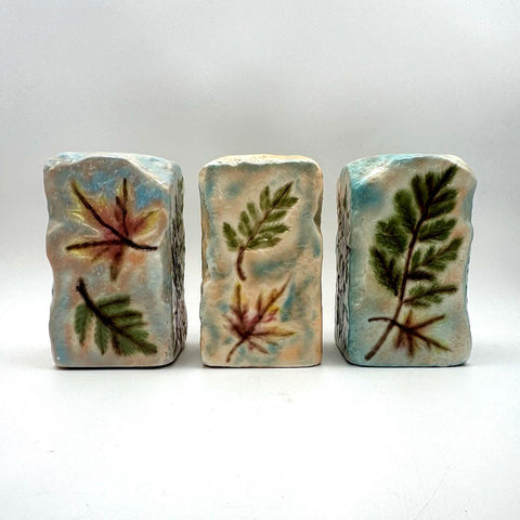 Studio Pottery Ceramic Vase Lot 3 Nature Leaf Motif Signed Vintage Art Pottery
