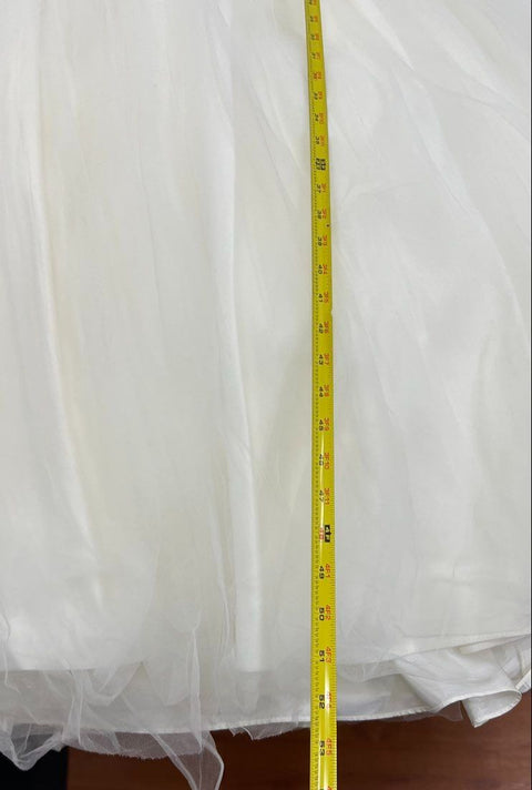 Oleg Cassini CWG322 Ivory Strapless Tea-Length Beaded Tulle Wedding Dress Sze 12