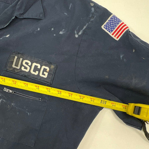 USCG Coast Guard Men's Coveralls Jumpsuit Navy Blue Distressed Painter L