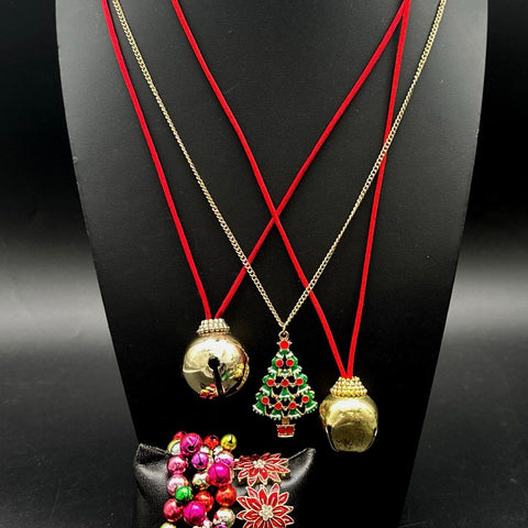 Christmas Holiday Costume Jewelry Lot 22pc Necklaces Bracelets Earrings Enamel