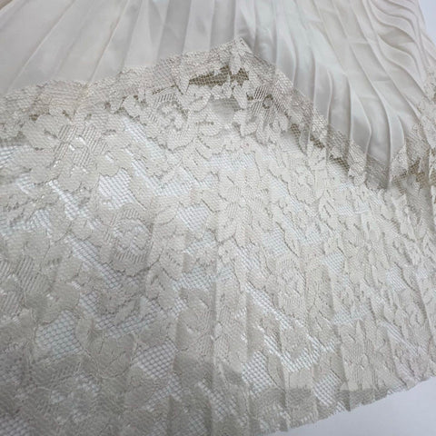 NWT Nanette Lepore Ecru Cream Pleated Lace Hem Midi Skirt Women's L