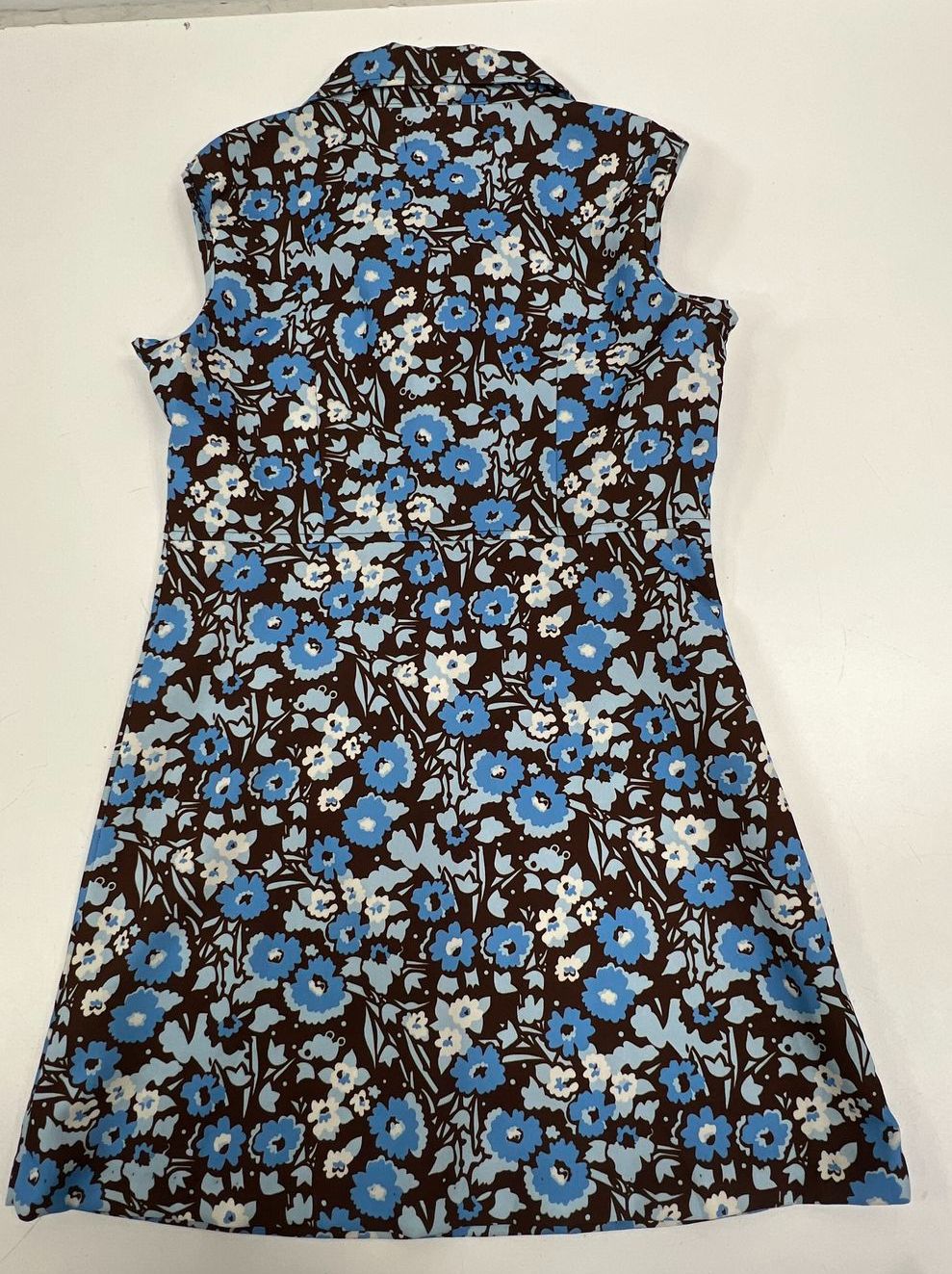 Vintage 90s Mad House Brown Blue Floral 60s Style A-Line Mini Dress Women's S