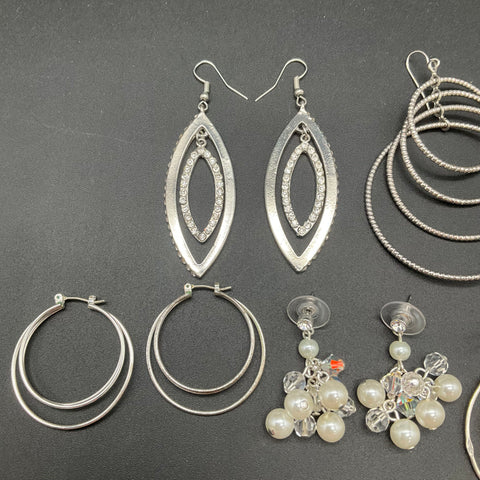 Silver Tone Fashion Earring Lot of 14 Pairs Hoops Chandelier Dangle Styles