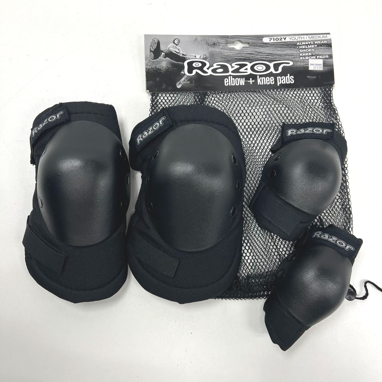 Razor Black Vintage Y2K Protective Elbow & Knee Pads Set Youth Medium