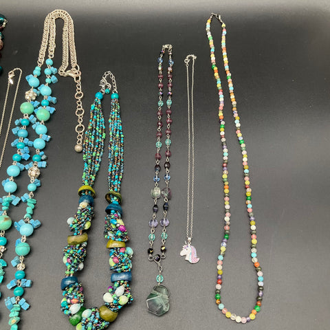 Mixed Costume Jewelry Lot of 10 Necklaces Beaded Pendant Multi-Strand Styles