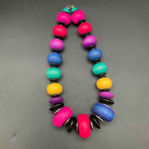 Chunky Multicolor Wood Bead Necklace Kidcore Teachercore Bold Statement 22"