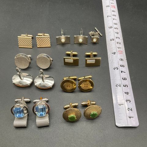 Vintage Swank Dante Cufflink Lot 9 Sets Mid-Century Costume Jewelry Blue Amber
