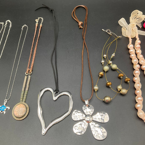 Necklace Lot of 9 Mixed Styles Pendants Beads Hearts Turtle Hummingbird Boho