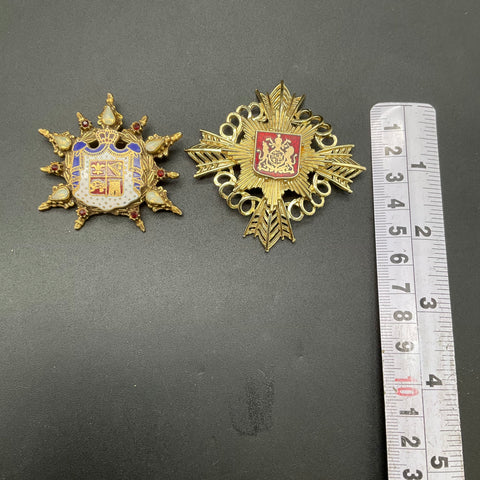 Vintage Heraldic Shield Crest Jewelry Lot 4 Pcs Brooches Pendant Necklaces
