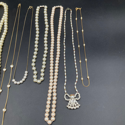 Vintage Faux Pearl Necklace Jewelry Lot of 7 Monet Gold Tone Chain Strands
