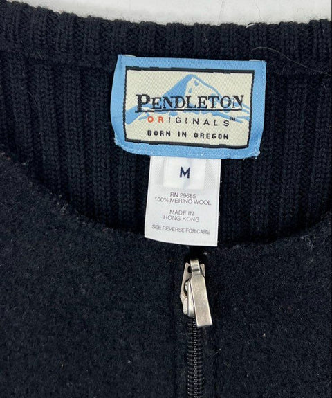 Vintage Y2K Pendleton Black Merino Wool Full Zip Ribbed Back Vest Womens M