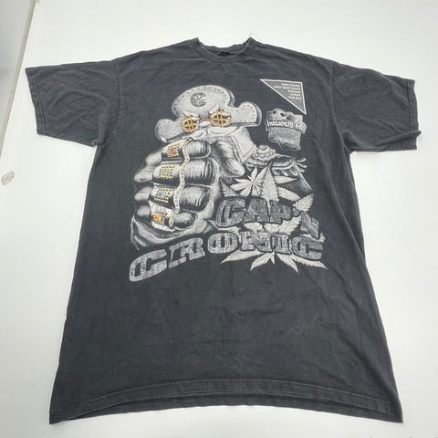 Vintage Y2K Cap'n Chronic Faded Black Rhinestone Graphic Bling T-Shirt Men's