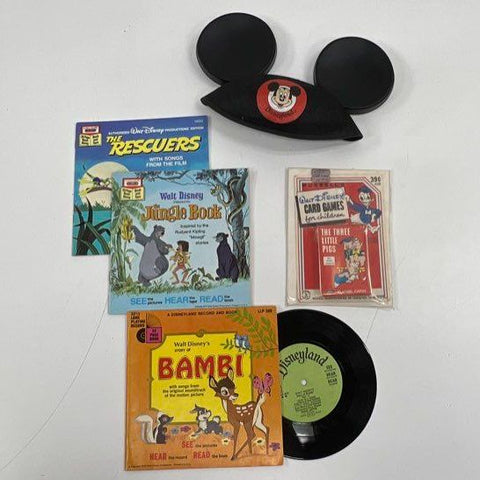Vintage Disney Bambi Jungle Book Lot Mickey Ears Book & Record 70s