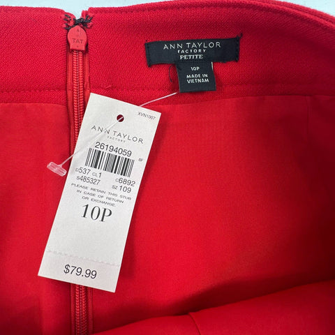 NWT Ann Taylor Factory Red Faux Pearl Accents Skirt Women's 10P $79