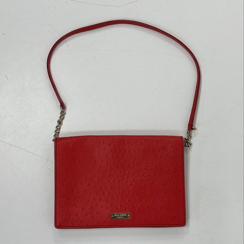Kate Spade Red Ostrich Embossed Leather Crossbody Bag Gold Hardware