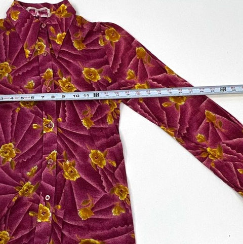 Vintage 70s Lady Ronnie Women's Pink Floral Dagger Collar Button Up Blouse Sz 36