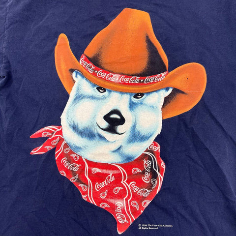 Vintage 1996 Coca-Cola Coke Polar Bear Cowboy T-Shirt Double Stitch Sz L